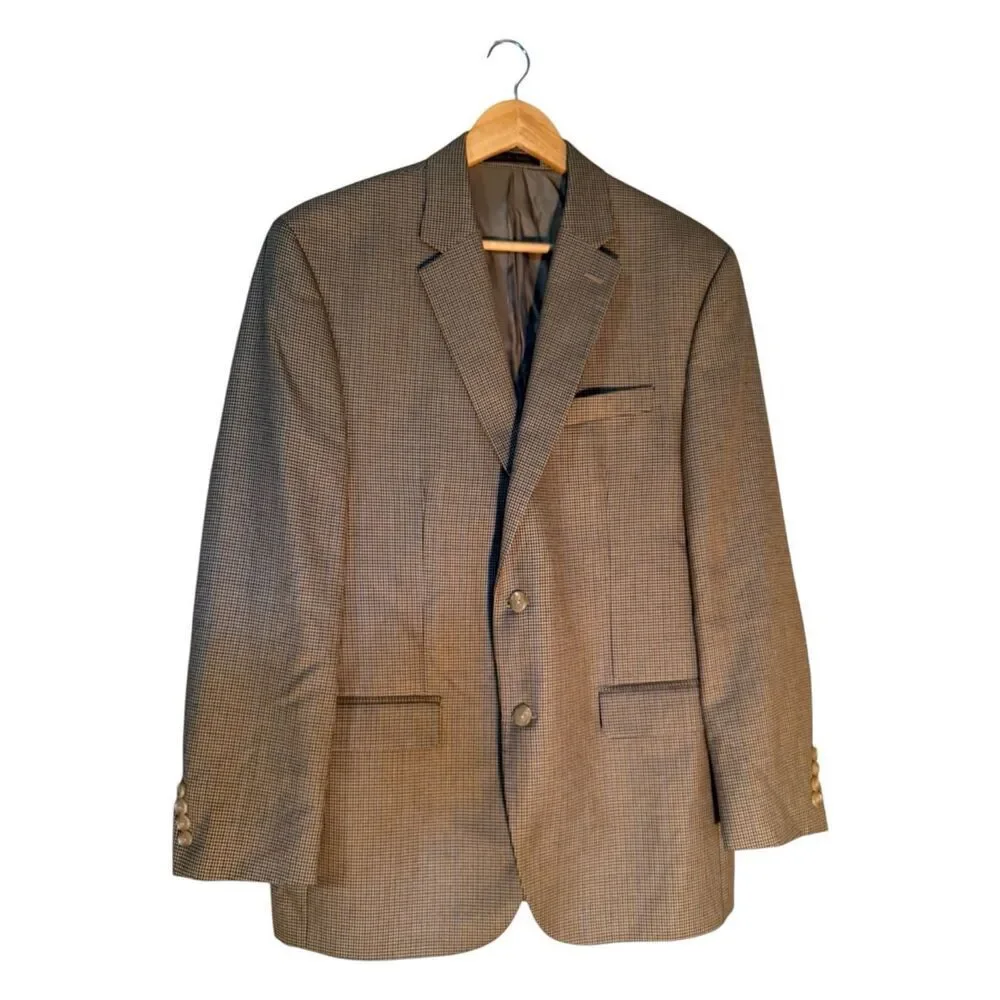 Ralph Lauren Blazer Sportscoat Brown Houndstooth Micro Plaid Academia Size 42R